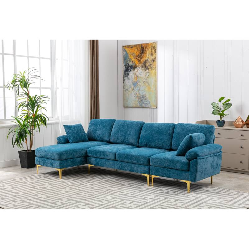 Upholstered UShape Sectional Sofa, Extra Wide Comfort Polyester Chaise
